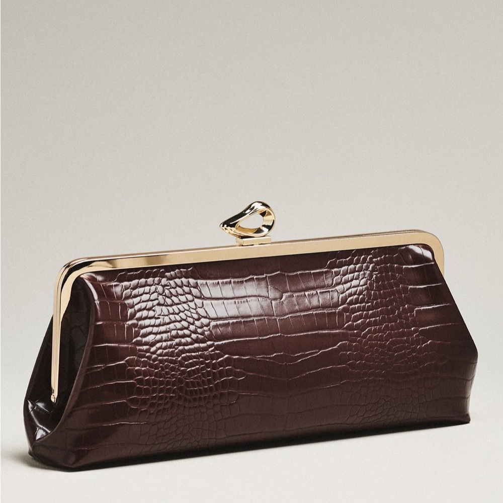 Anthropologie Claire Vegan-Leather Turnlock XL Clutch